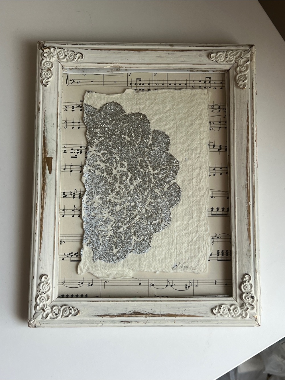 Handmade Silver Floral Musical Print Wall Art